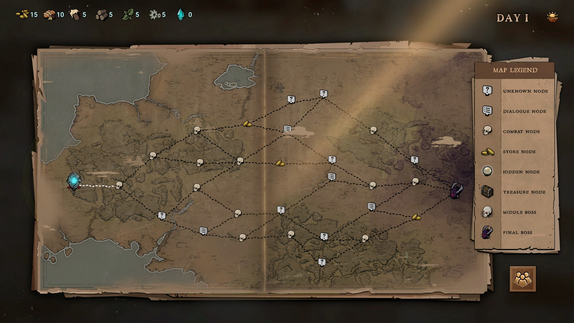 The map screen in Blightstone.