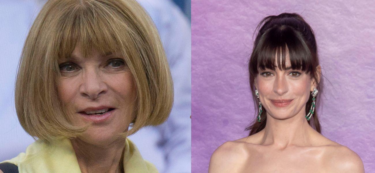 Photo collage of Anne Hathaway and Anna Wintour.