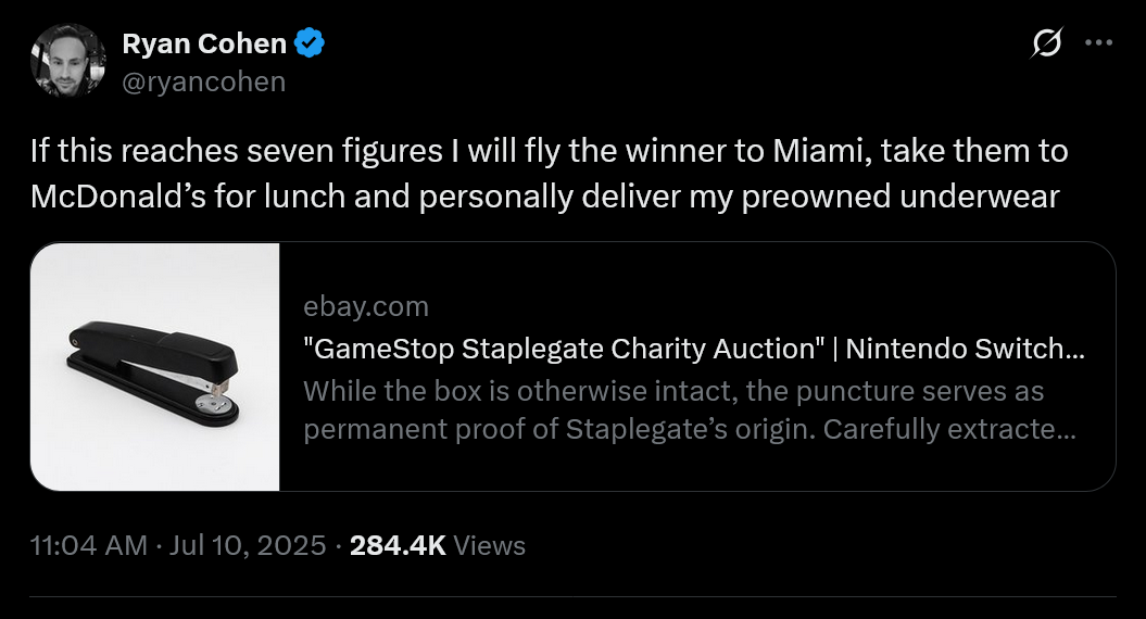 If this reaches seven figures I will fly the winner to Miami, take them to McDonald's for lunch and personally deliver my preowned underwear