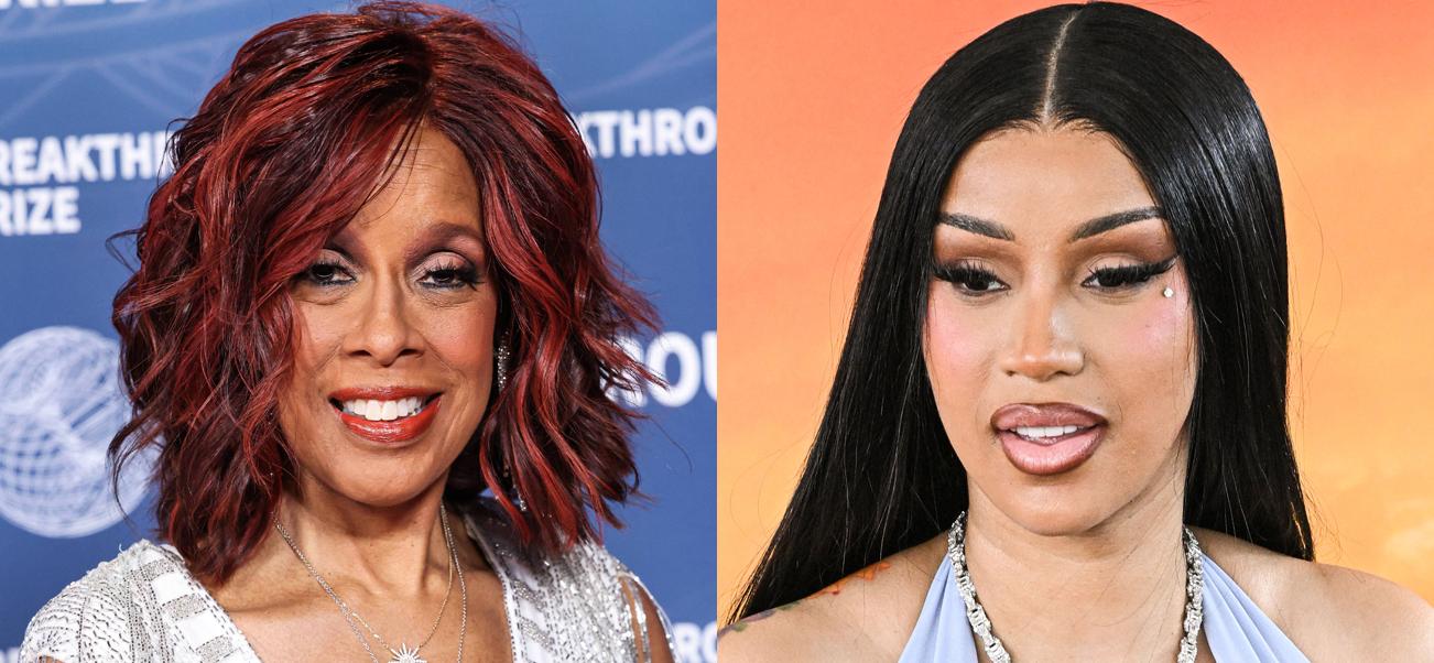 A photo collage of Gayle King and Cardi B