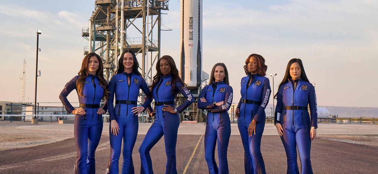 Blue Origin&rsquo;s all-female NS-31 crew - (l to r) Lauren S&aacute;nchez, Katy Perry, Aisha Bowe, Kerianne Flynn, Gayle King and Amanda Nguyen