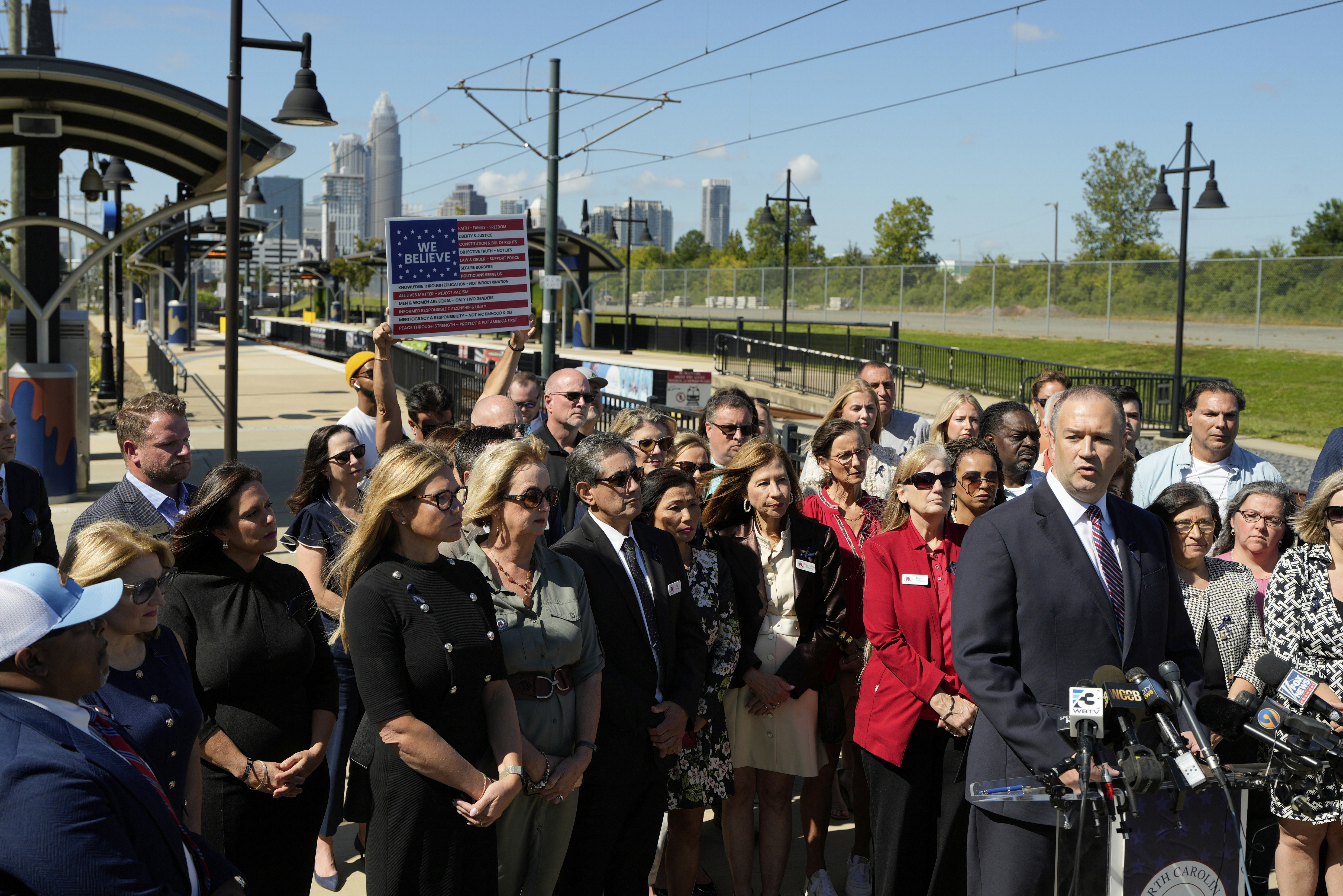 The North Carolina Republican Party Chairman Jason Simmons speaks about the recent stabbing death of Iryna Zarutska during a news conference Wednesday, Sept. 10, 2025, in Charlotte, N.C. (AP Photo/Chris Carlson)
