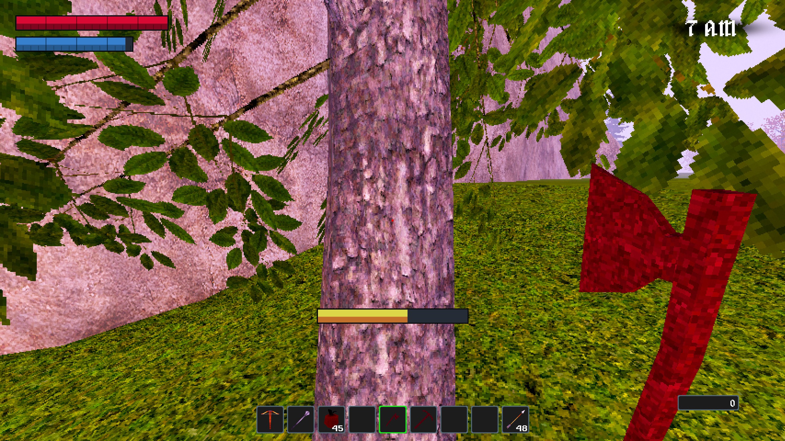 First person view chopping down tree in Nox Mortalis