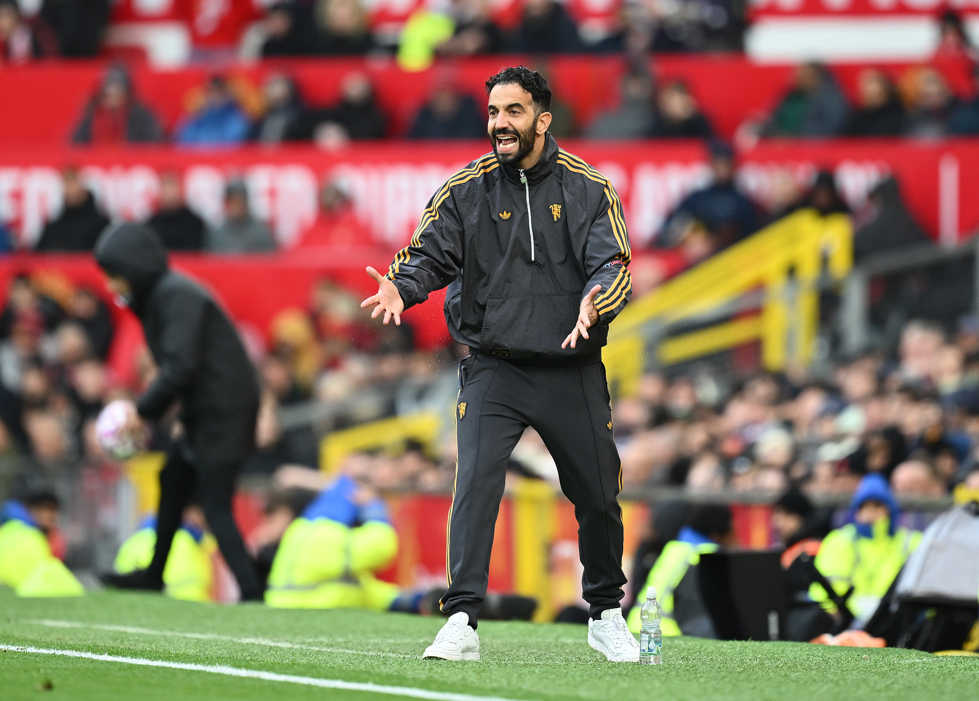 MANCHESTER, ENGLAND - OCTOBER 04: Ruben Amorim, Manager of Manchester United, reacts during the Premier League match between Manchester United and Sunderland at Old Trafford on October 04, 2025 in Manchester, England. (Photo by Gareth Copley/Getty Images)