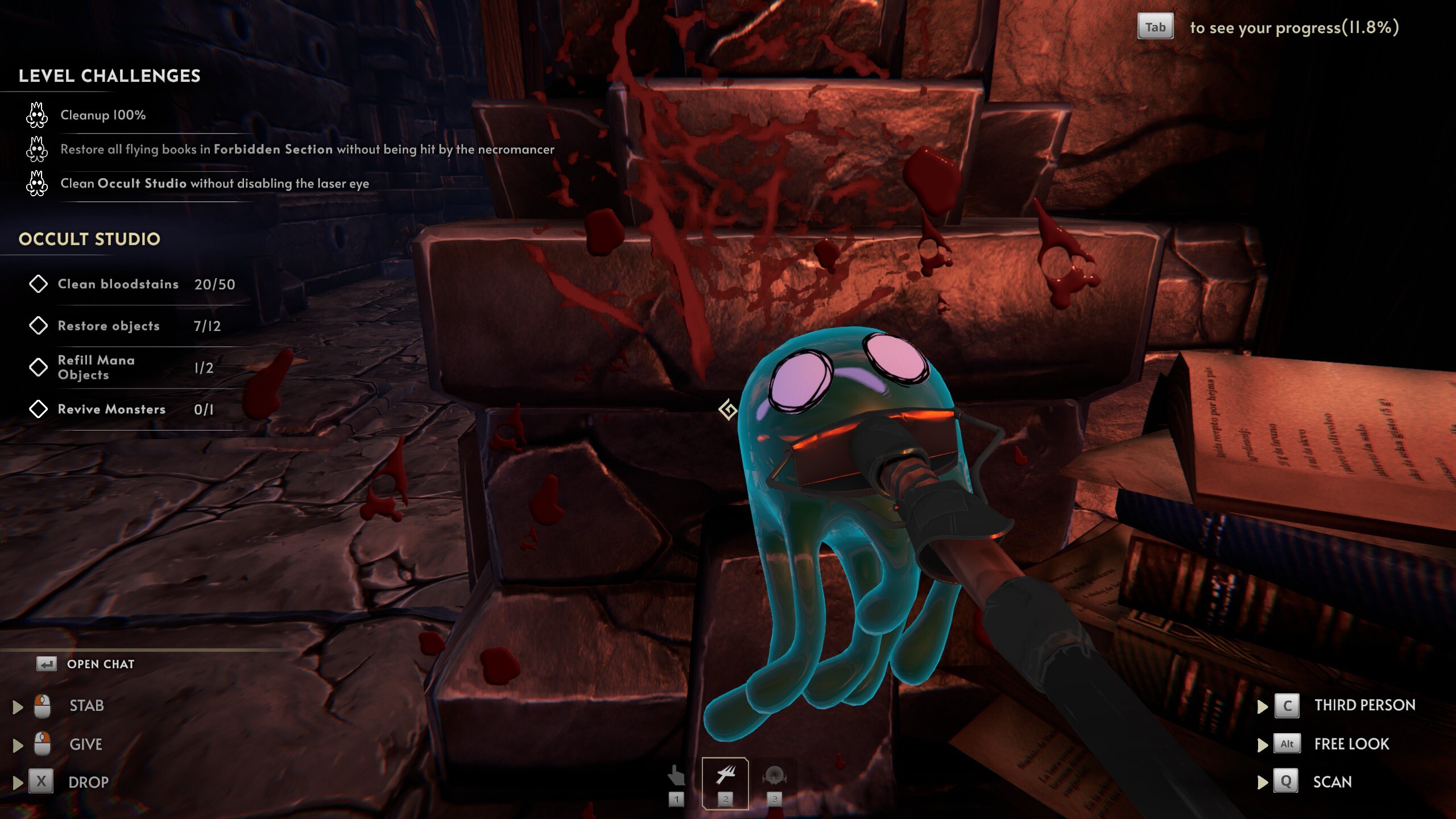 Cleaning blood stains with a gloop broom.