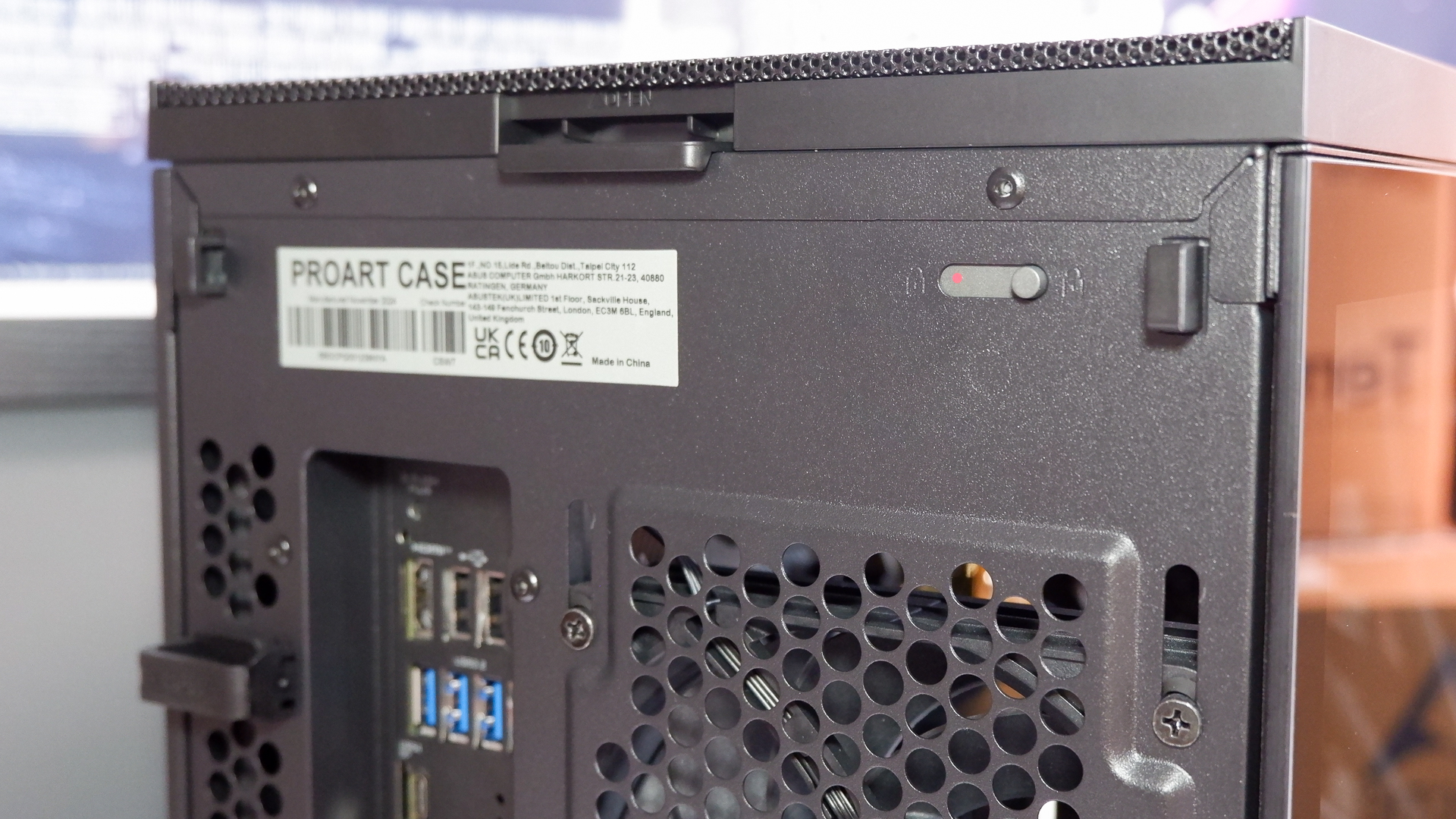 A gaming PC in the process of being built, using Radeon and Ryzen components and an Asus Pro Art PA401 PC case.