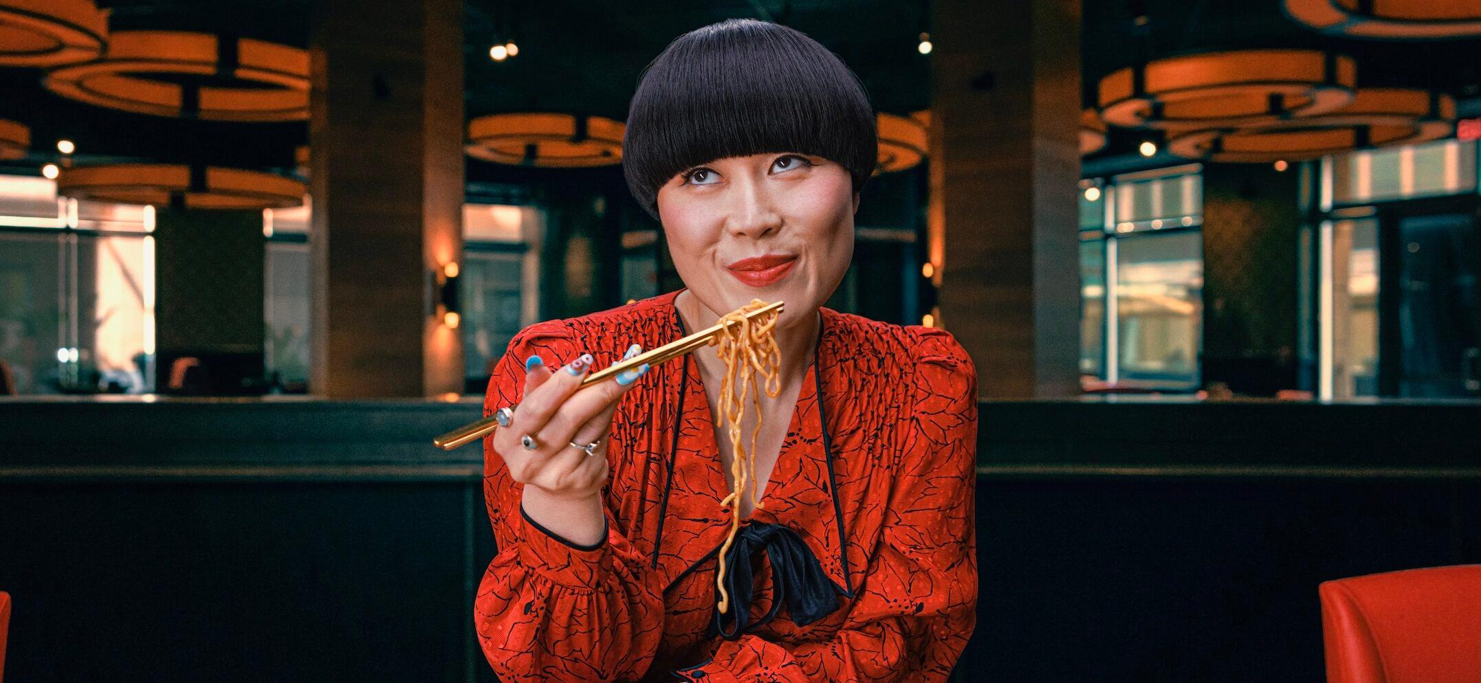 Atsuko Okatsuka eating P.F. Chang's