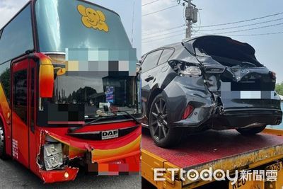 國1南向202.2km車禍！遊覽車煞不住　2度追撞小客車