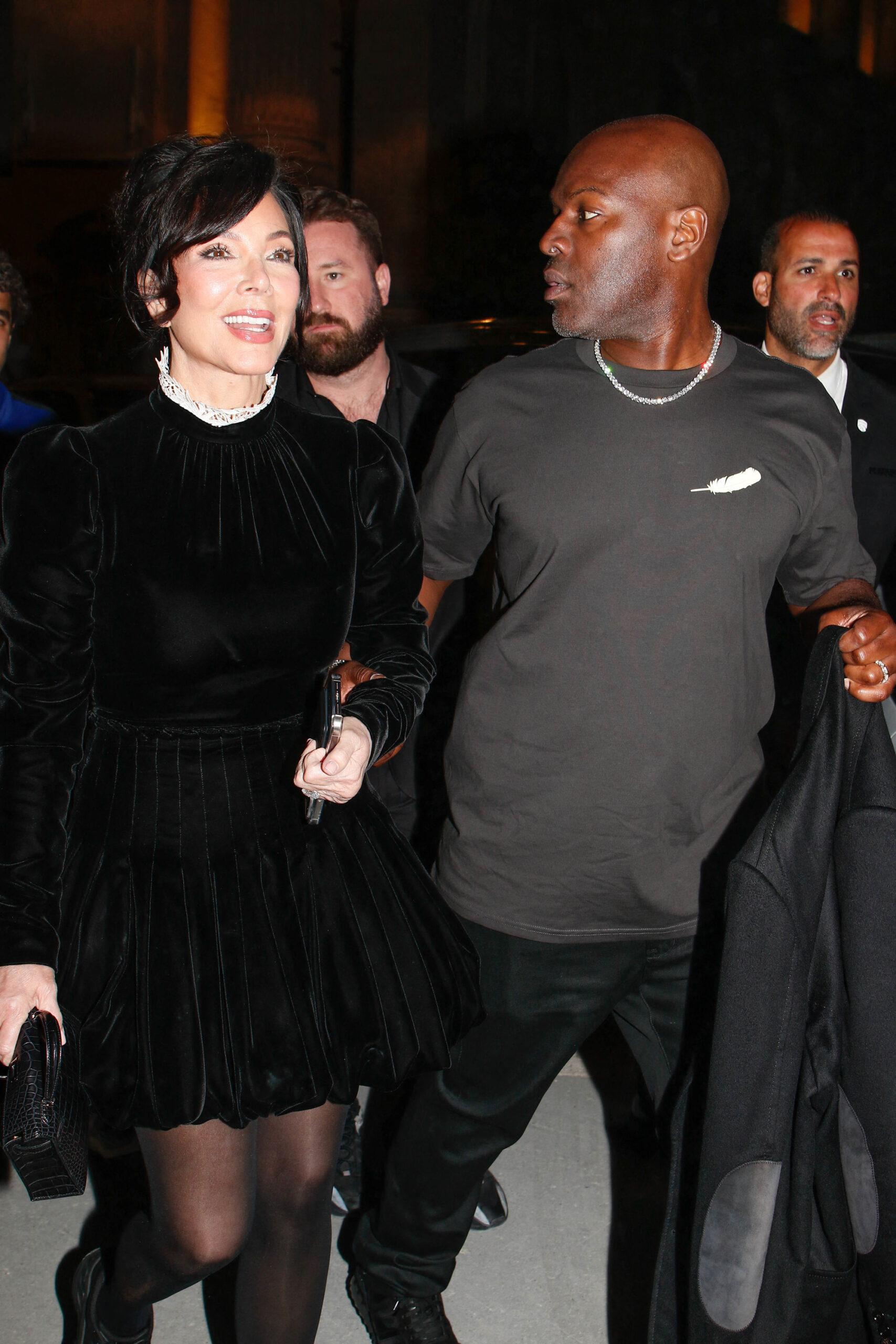 Kris Jenner and Corey Gamble leaving Le Grand Cafe at Grand Palais for Lauren Sanchez bachelorette party