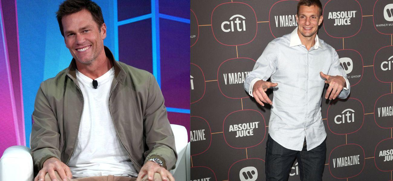 Photo collage of Tom Brady and Rob Gronkowski.