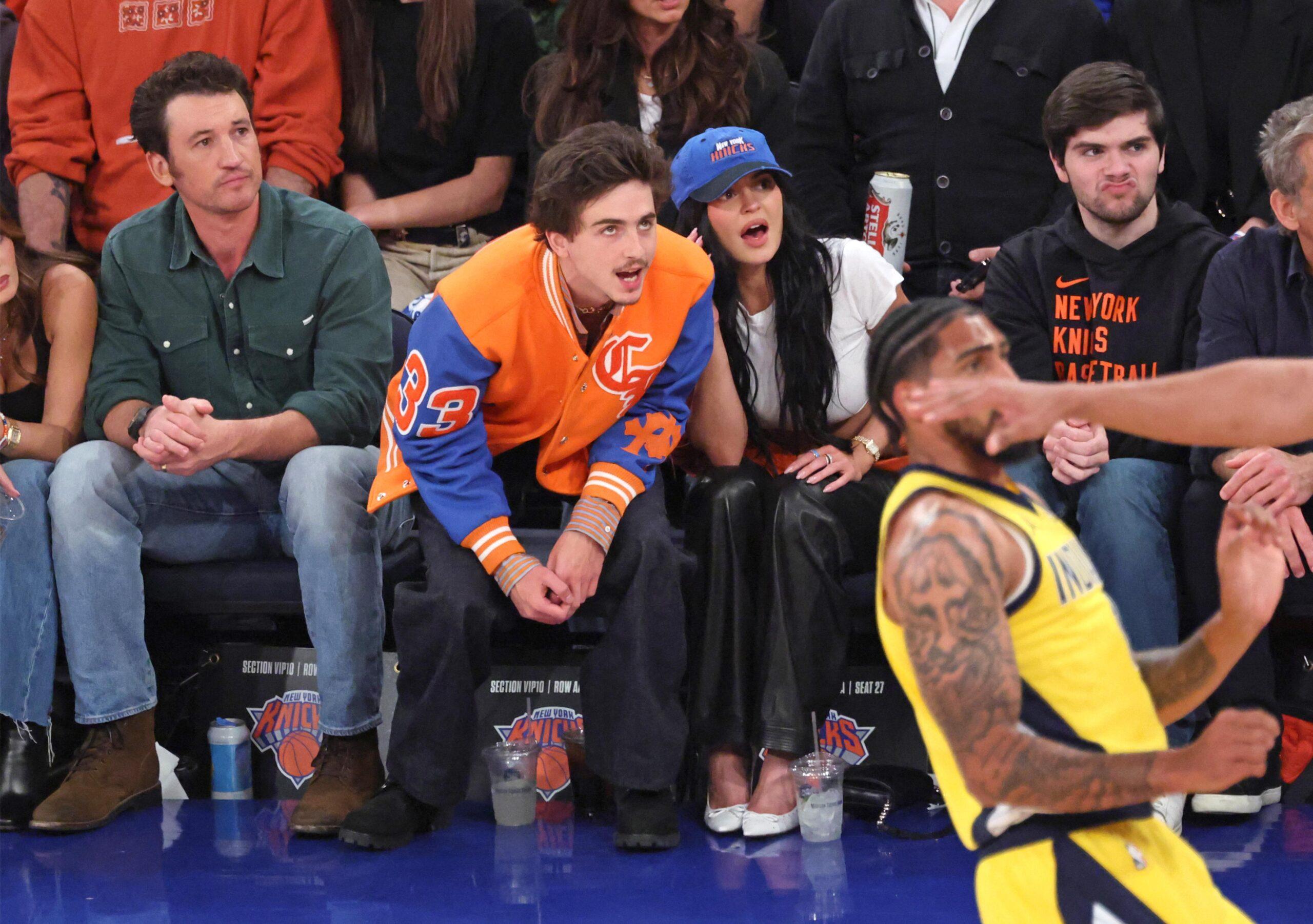 Kylie Jenner and Timoth&eacute;e Chalamet court side at the Knicks vs Pacers Game 5