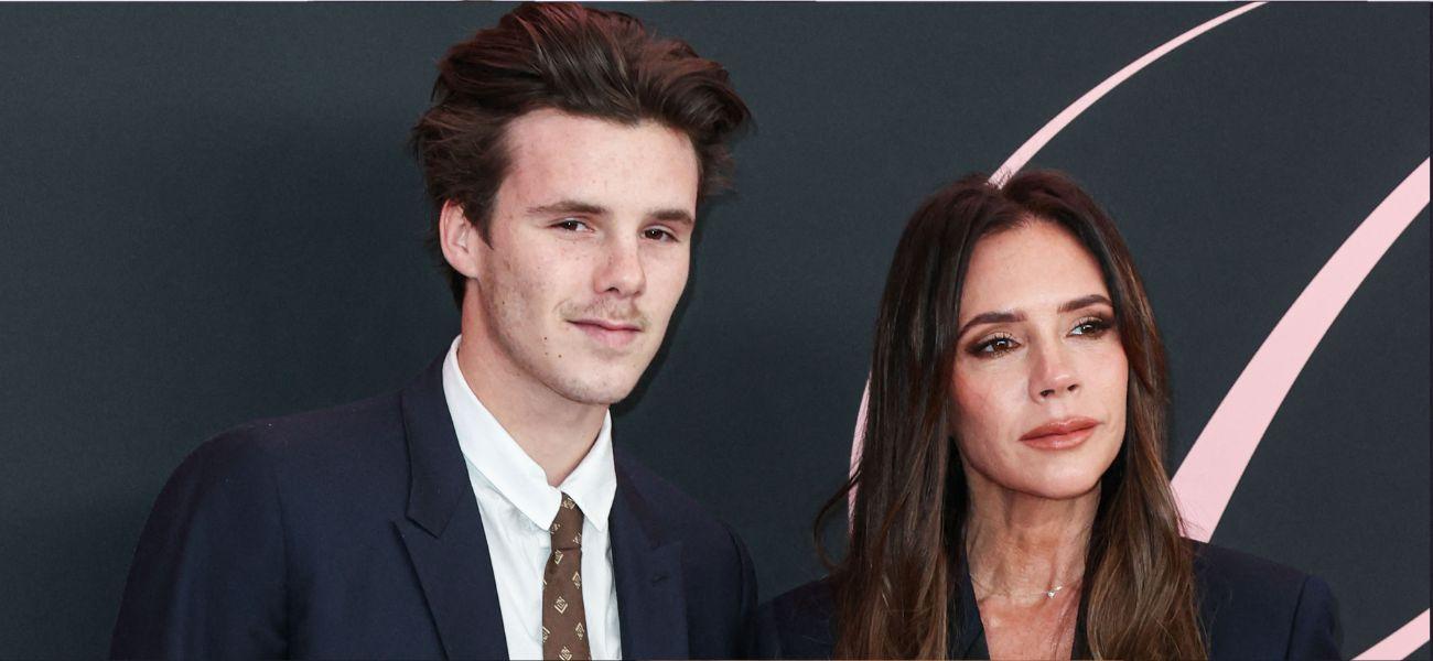 Cruz Beckham and Victoria Beckham on the red carpet.