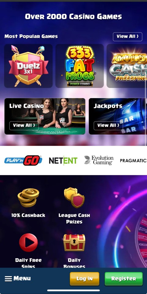 Online casino game selection with bonus offers.