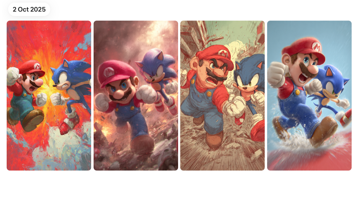 AI-generated images of Mario fighting Sonic.