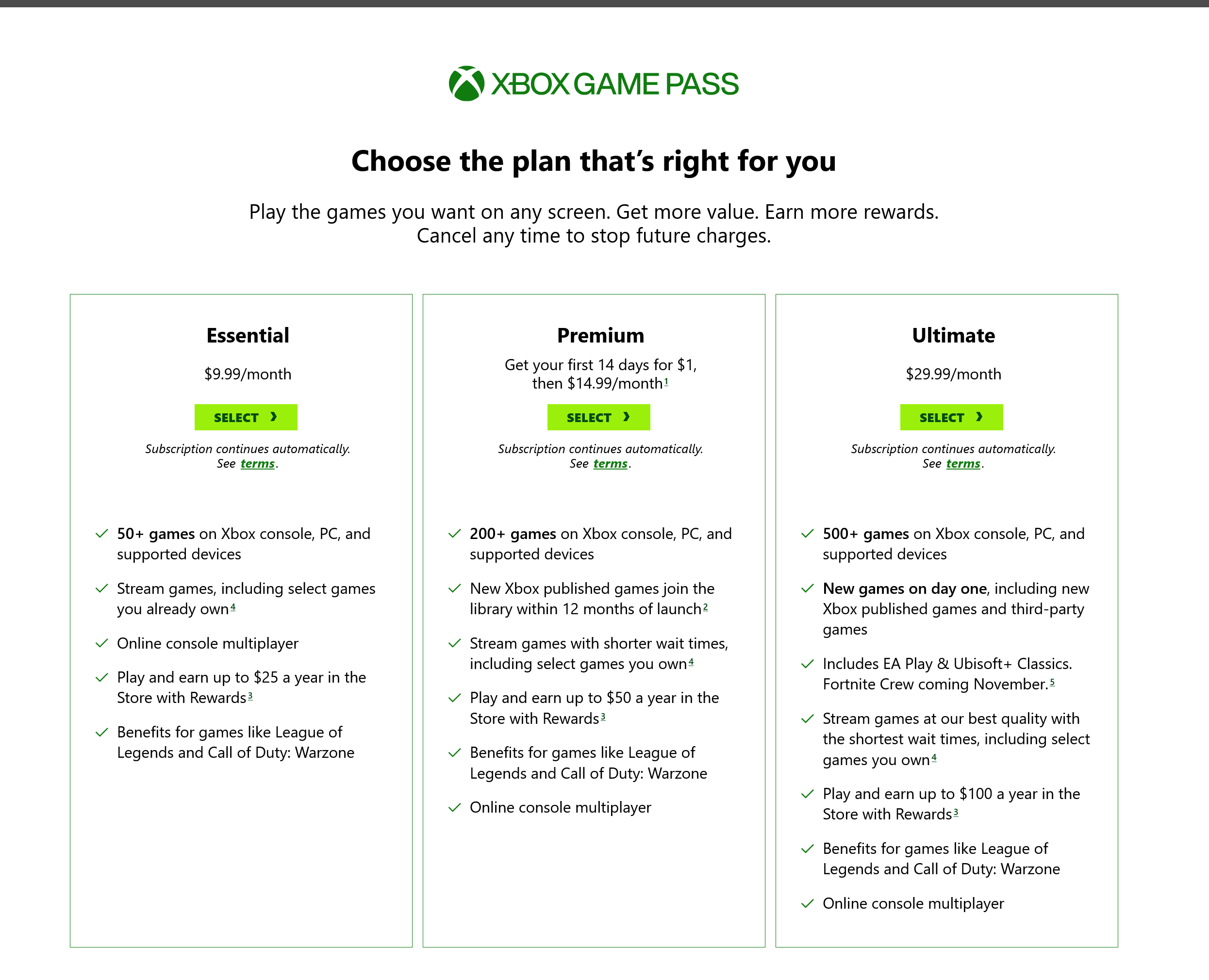Xbox Game pass pricing as of October 1 2025