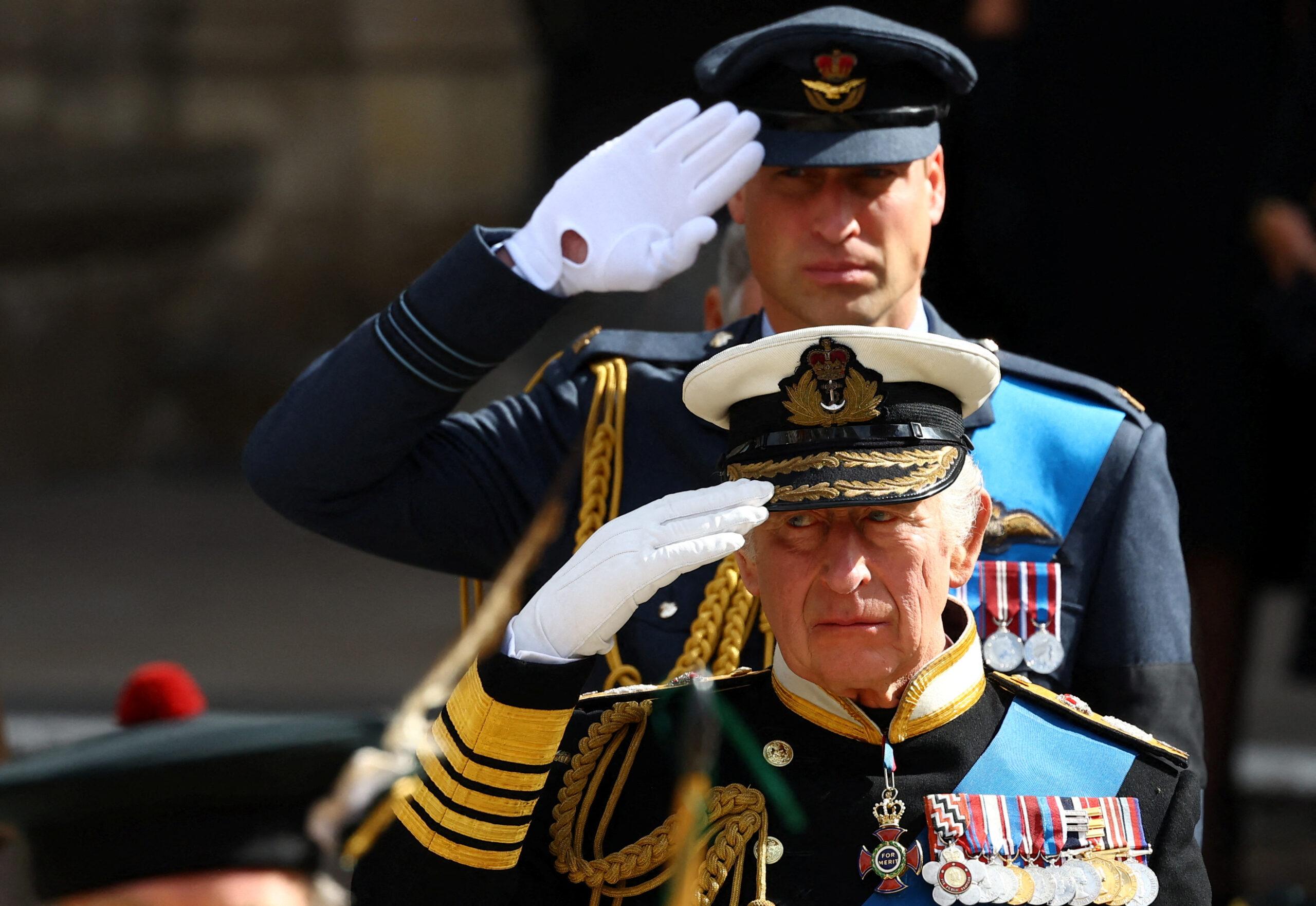 Prince William Prince of Wales and King Charles III during The Queen's funeral