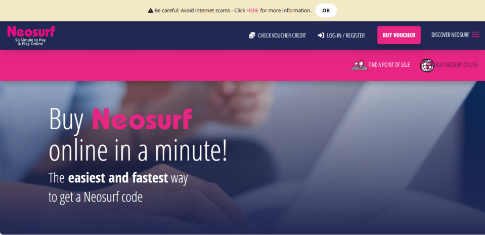 Neosurf homepage