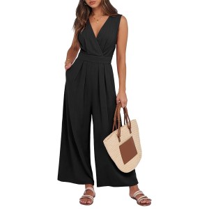 Anrabess Sleeveless V-Neck One Piece Jumpsuit
