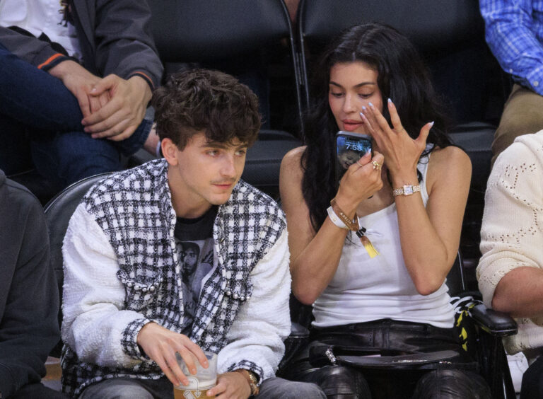 Timothee Chalamet and Kylie Jenner at Lakers Vs. Timberwolves - Game 5