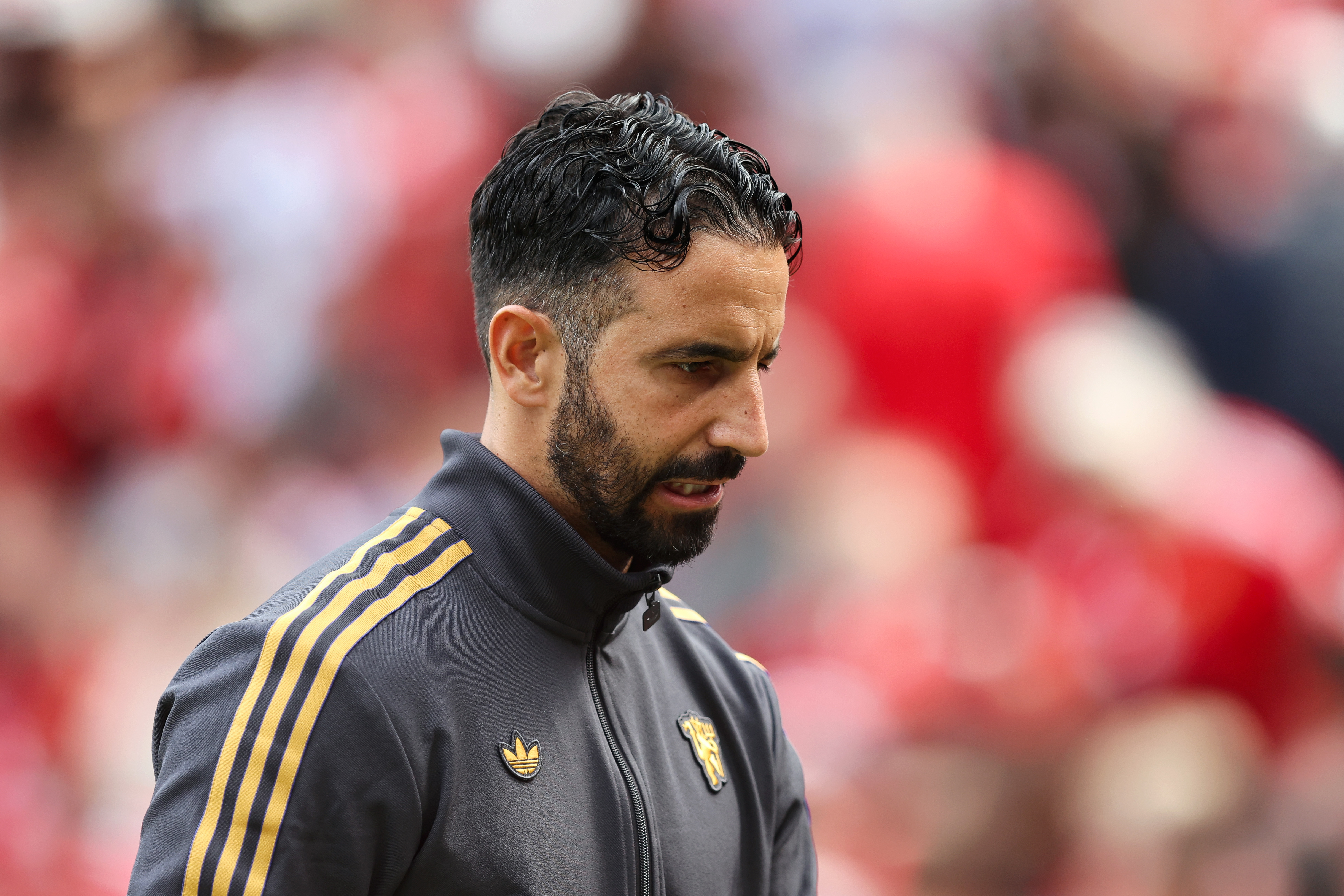 MANCHESTER, ENGLAND - AUGUST 09: Ruben Amorim, Manager of Manchester United looks on during the pre-season friendly match between Manchester United and ACF Fiorentina at Old Trafford on August 09, 2025 in Manchester, England. (Photo by Matt McNulty/Getty Images)