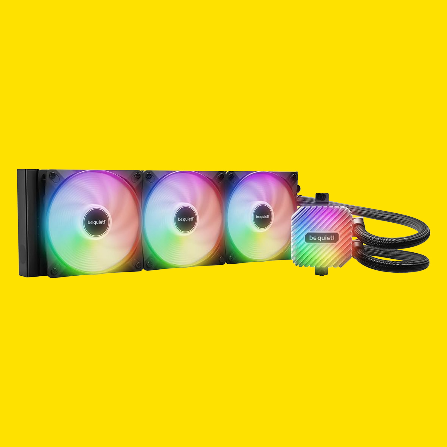 A liquid cooler on a colourful background.