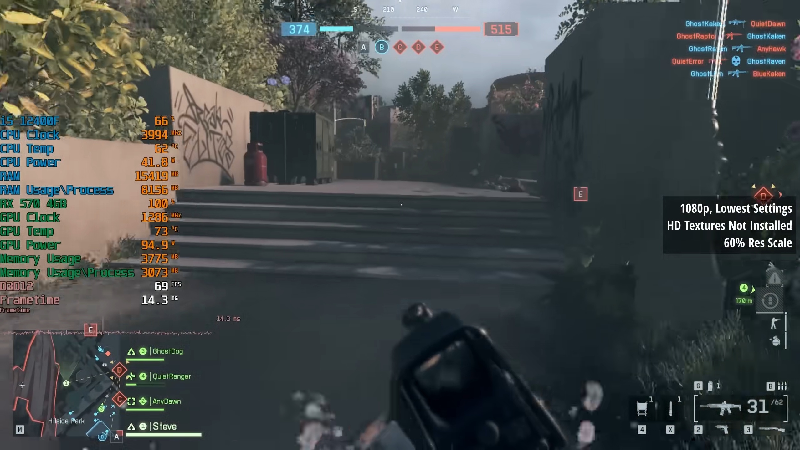 RandomGaminginHD playing Battlefield 6 with an RX 570, showing frame rate and other stats on-screen.