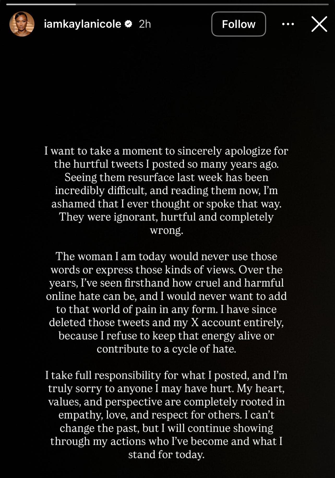 Kayla Nicole tenders apology to fans