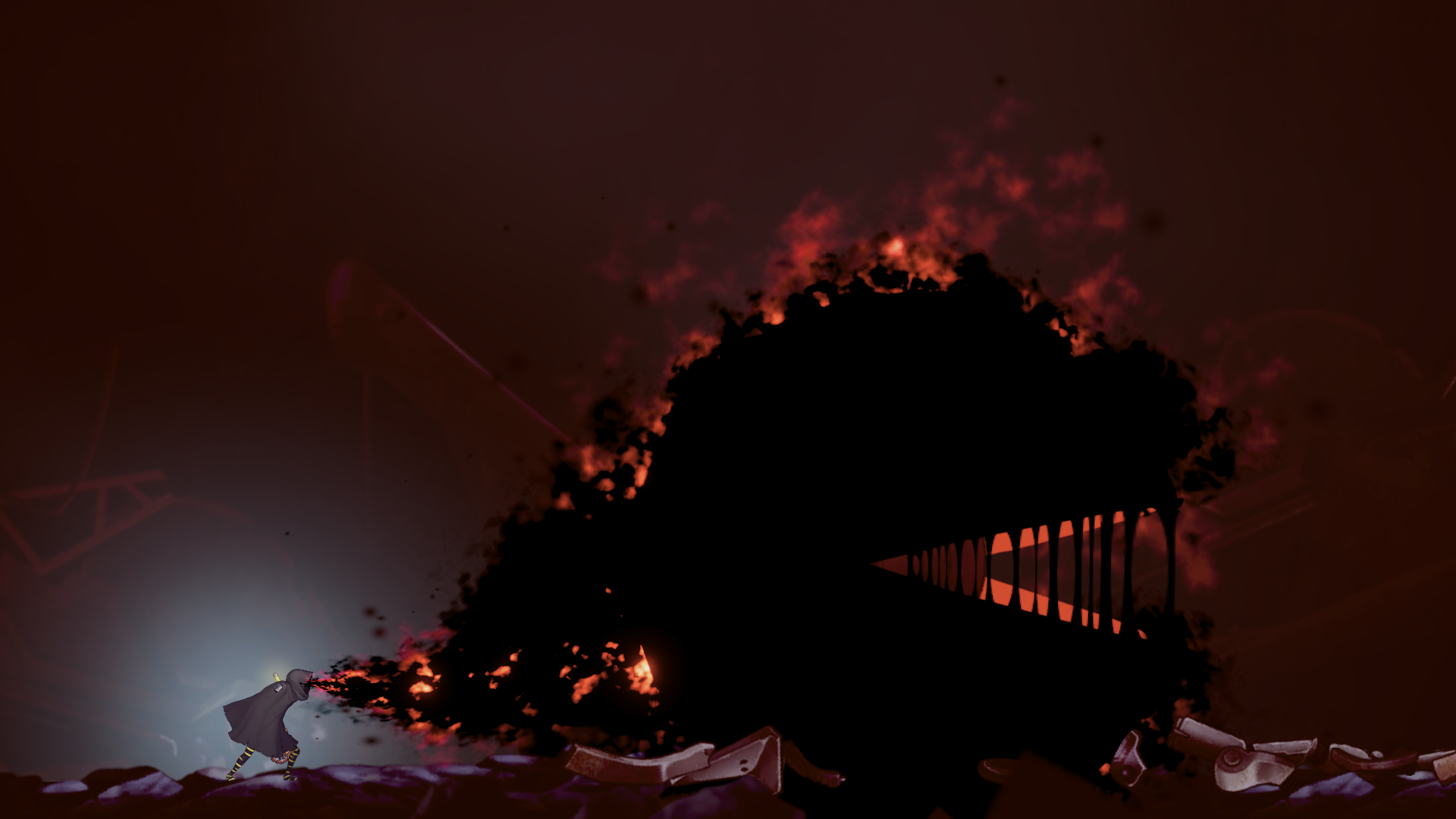 A giant, shadowy Pac-Man in Shadow Labyrinth.