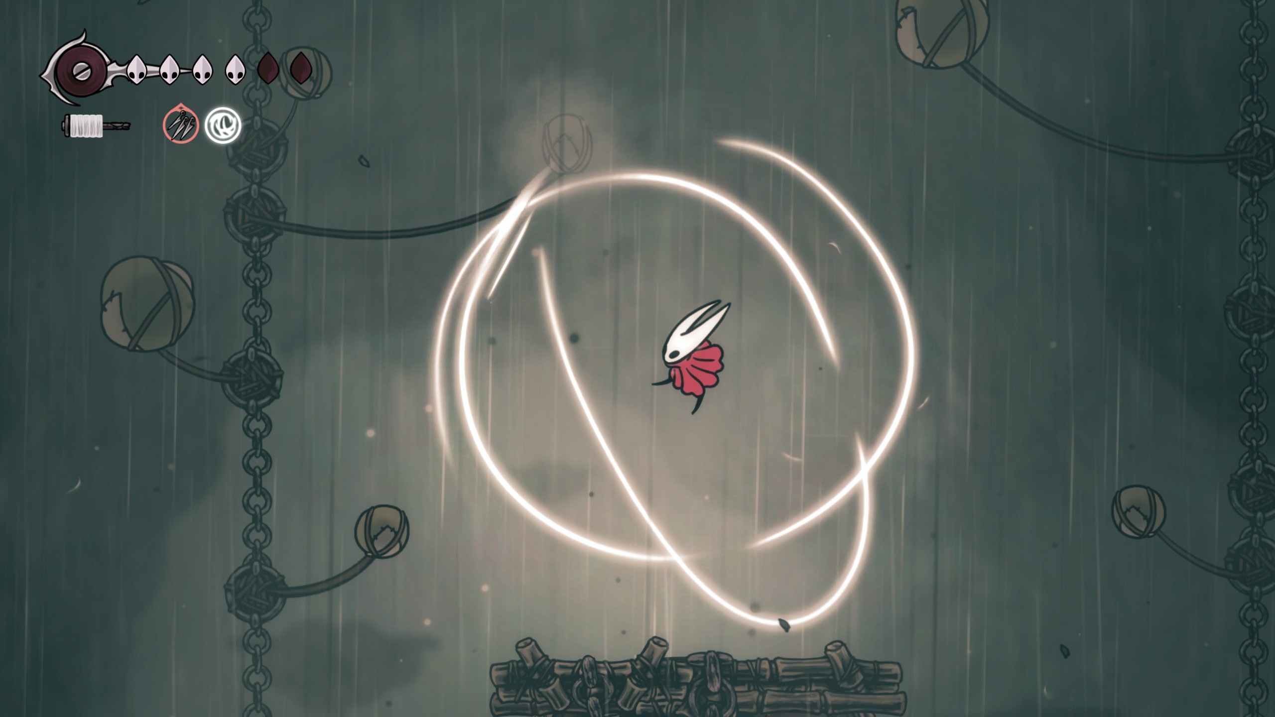Hornet executing Thread Storm attack in Hollow Knight: Silksong.