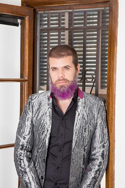 Perez Hilton in silver suit