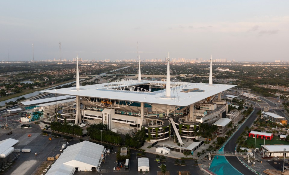 MIAMI GARDENS, FLORIDA - MAY 14: A general aerial view of the Hard Rock Stadium on May 14, 2024 in Miami Gardens, Florida. (Photo by Cliff Hawkins - FIFA/FIFA via Getty Images)
