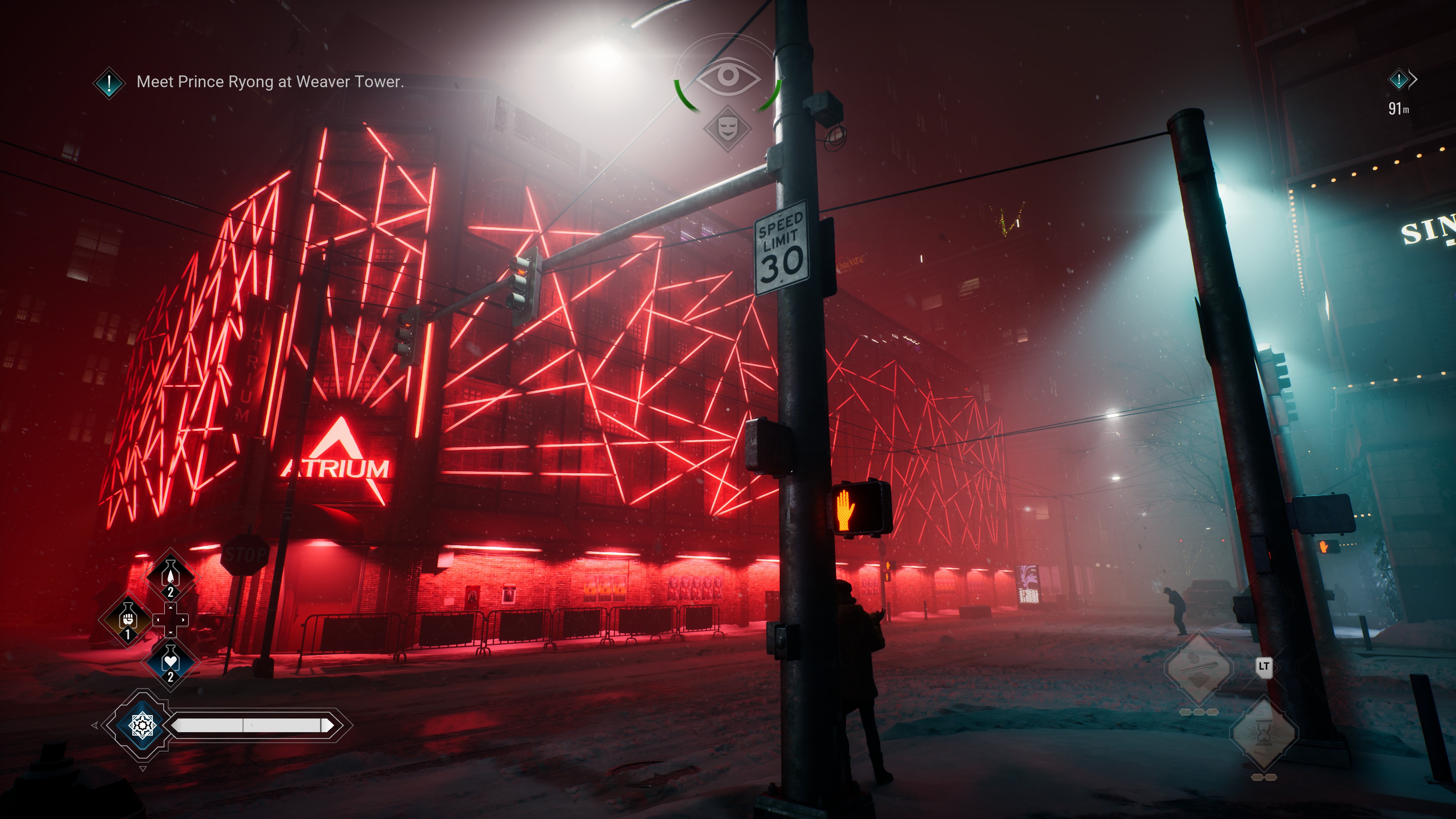 A club covered in red neon lights