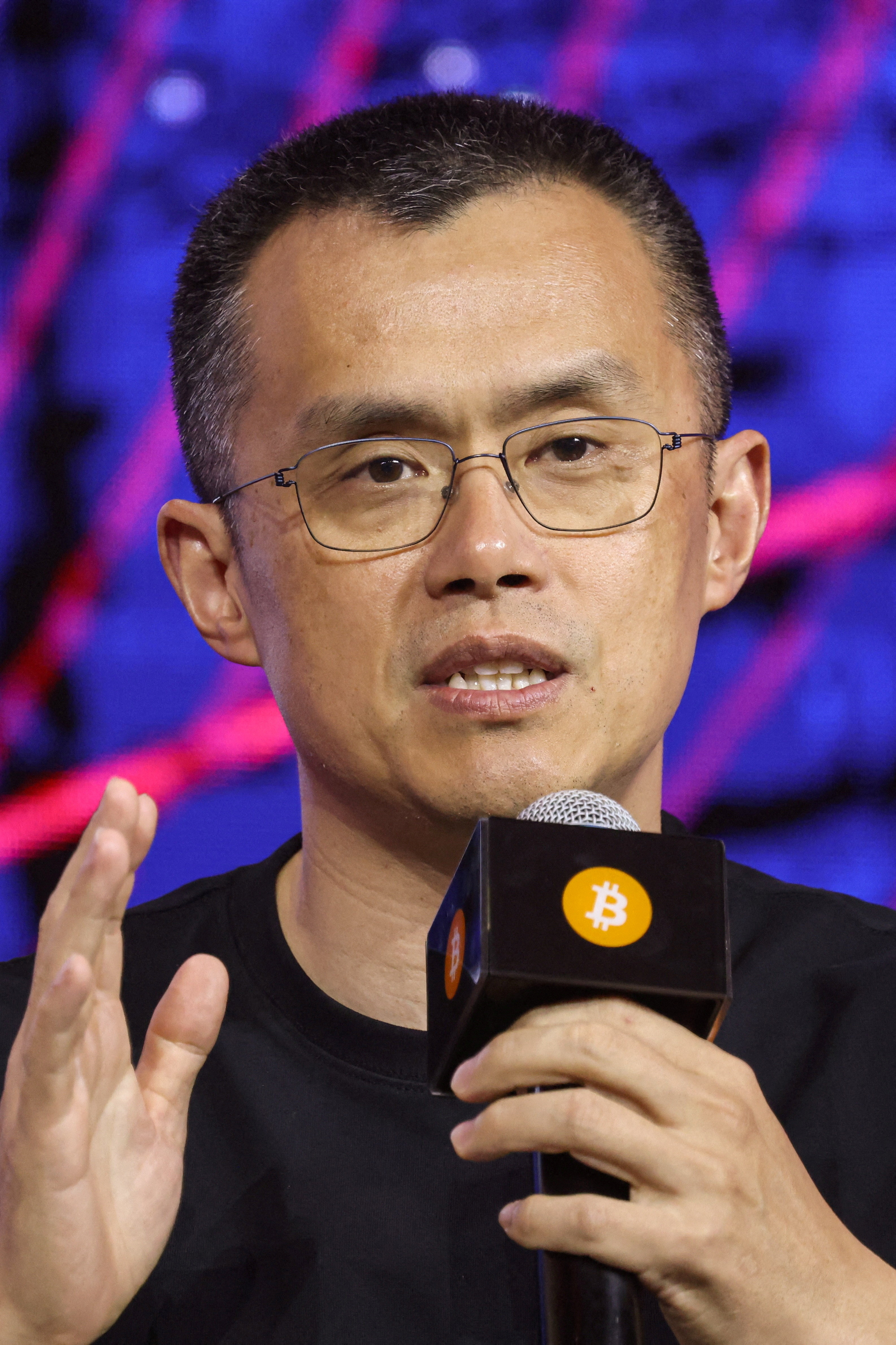 FILE PHOTO: Binance founder Changpeng Zhao, also known as CZ, speaks at the Bitcoin Asia conference, in Hong Kong, China, August 29, 2025. REUTERS/Tyrone Siu/File Photo