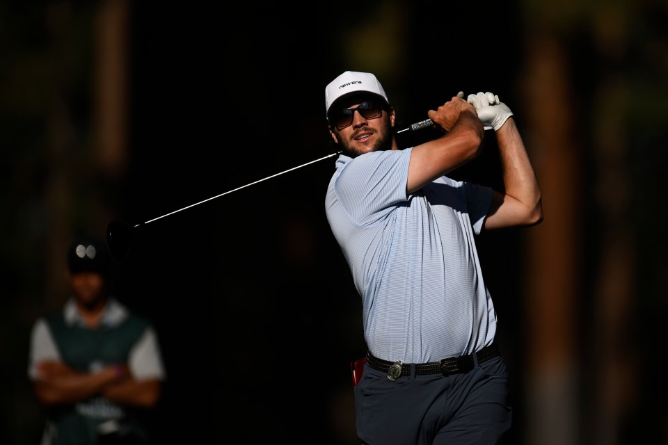 STATELINE, NEVADA - JULY 13: Josh Allen plays his shot from the second tee box during the final round of the American Century Championship at Edgewood Tahoe Golf Course on July 13, 2025 in Stateline, Nevada. (Photo by Eakin Howard/Getty Images)