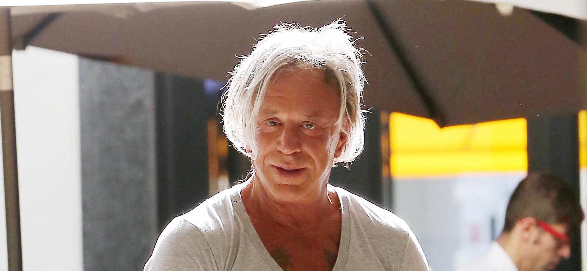 Mickey Rourke outside in Beverly Hills, California.