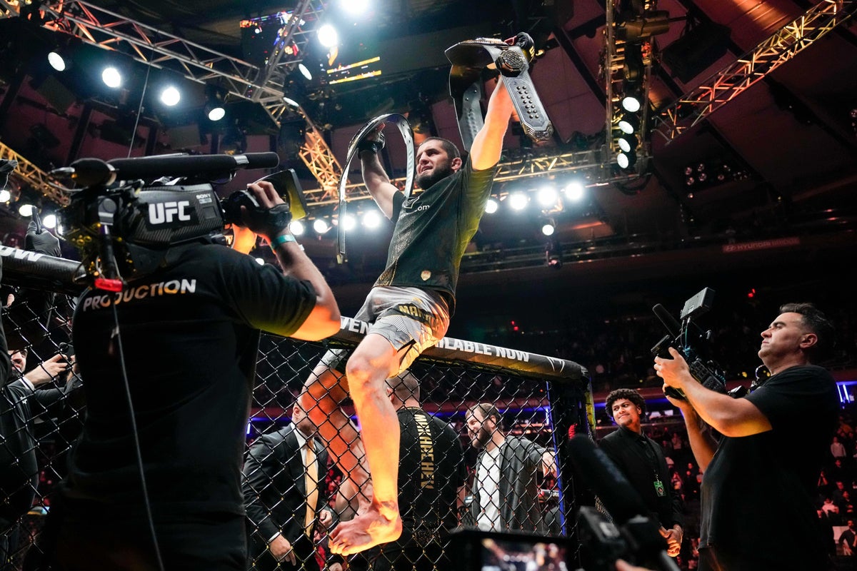 Former lightweight king Islam Makhachev won the welterweight belt in November (AP)