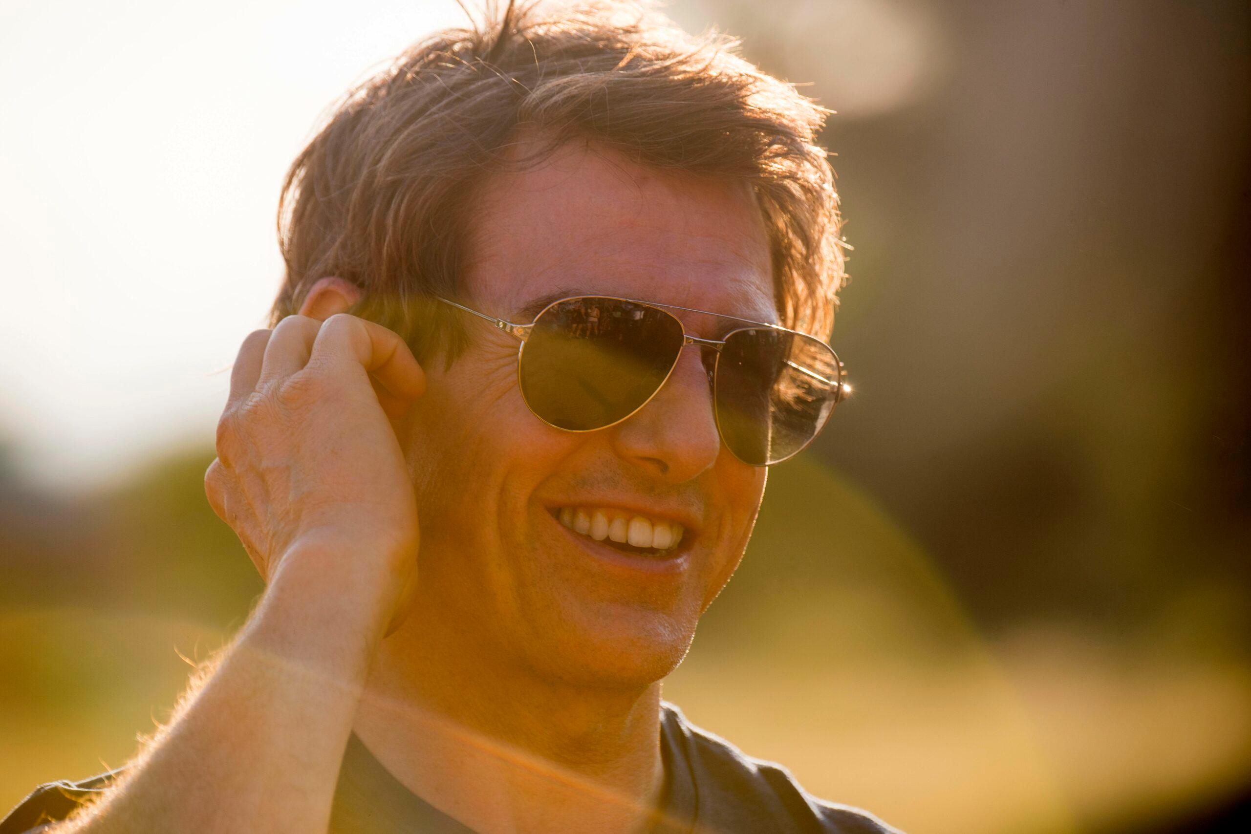 Tom Cruise greets fans after landing his helicopter in Hoedspruit South Africa