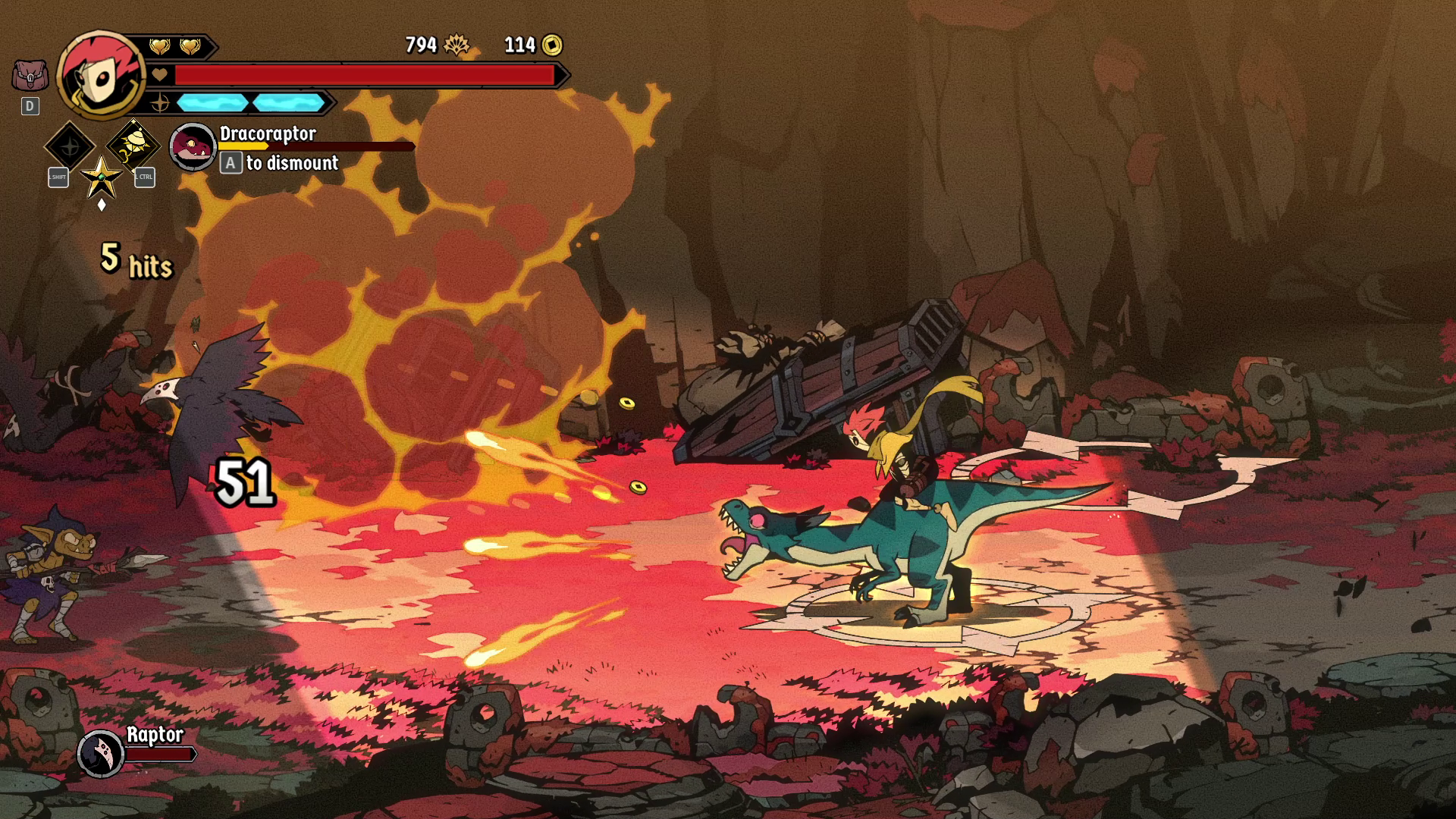 Riding a dracoraptor mount in Absolum.