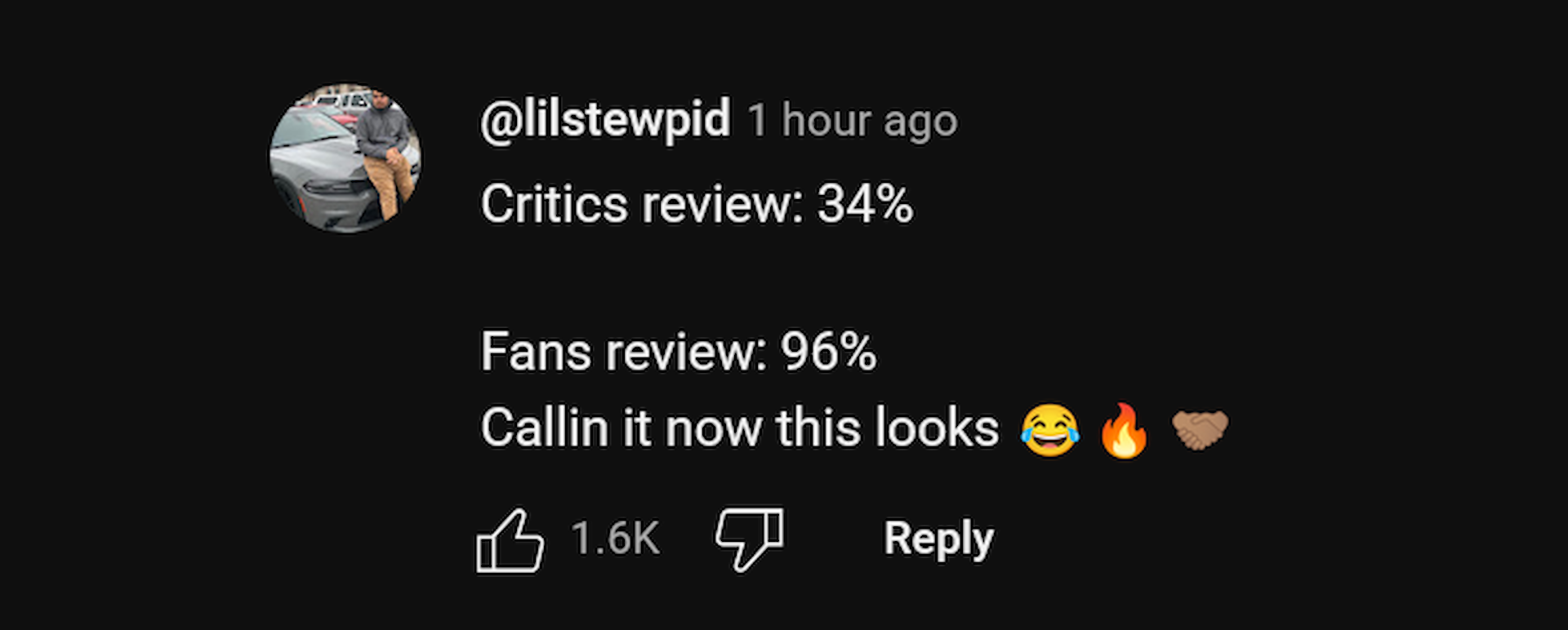 Critics review: 34%. Fans review: 96%. Calling it now this looks fire