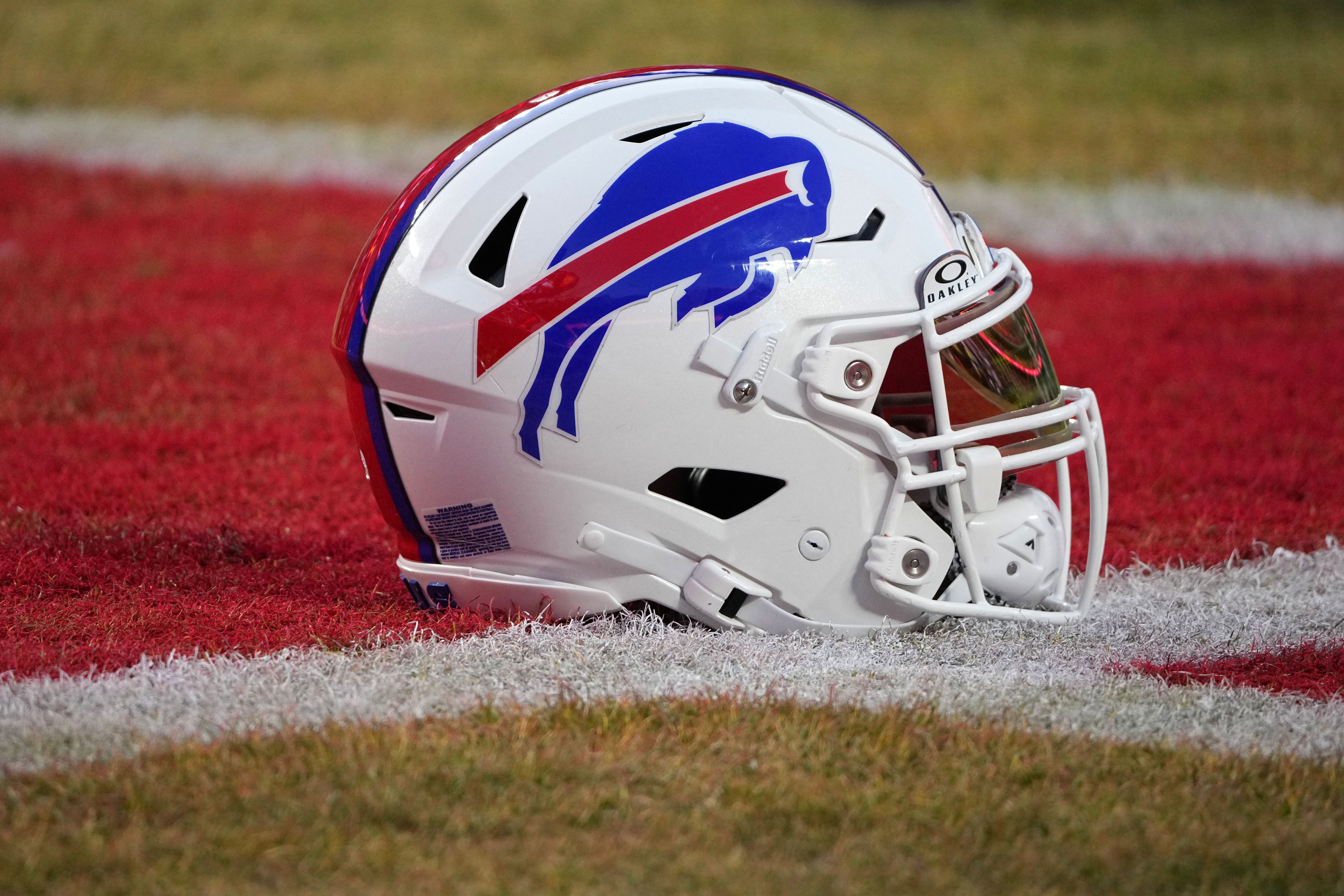 A detailed view of the Buffalo Bills helmet.