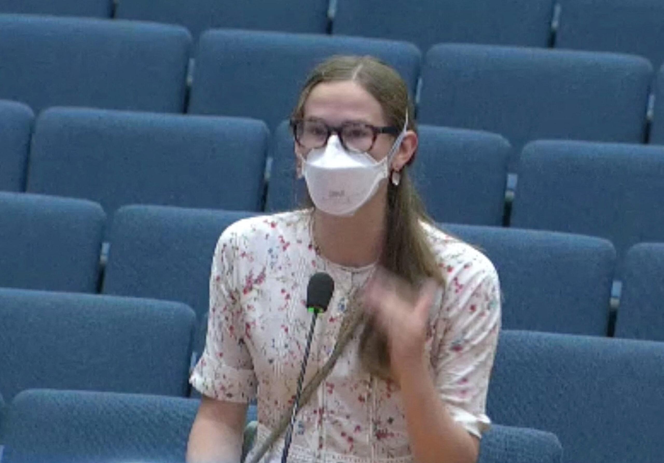 Violet Affleck demands mask mandates and reveals she contracted post-viral condition as she speaks at LA public hearing