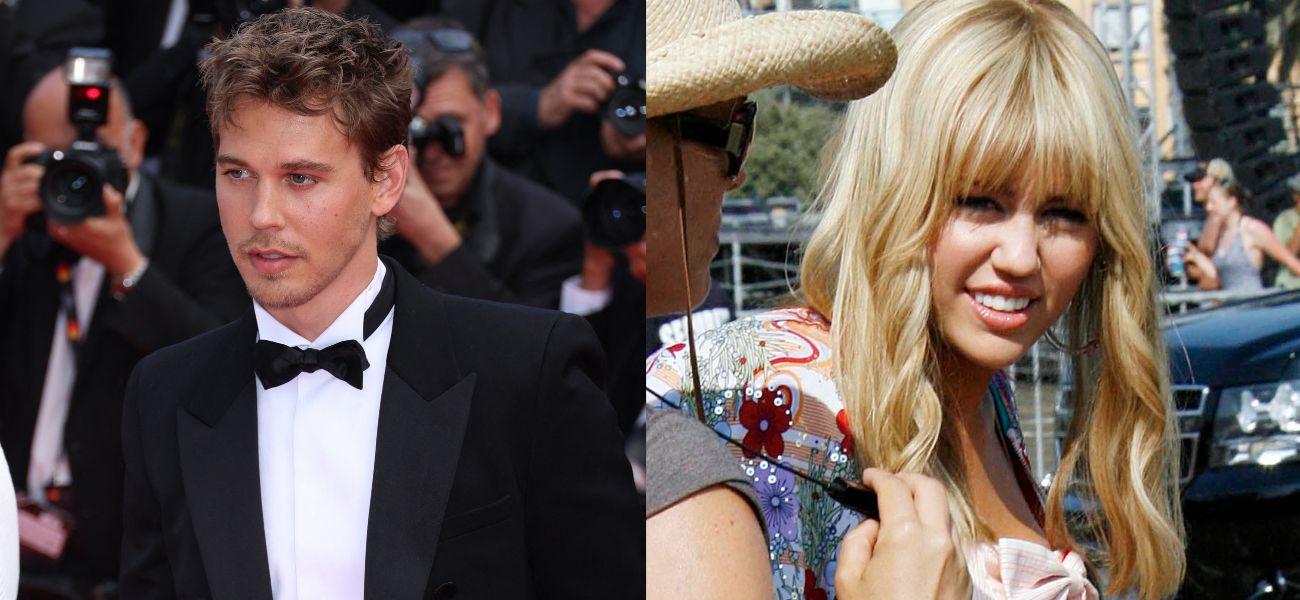 Photo collage of Austin Butler and Miley Cyrus.