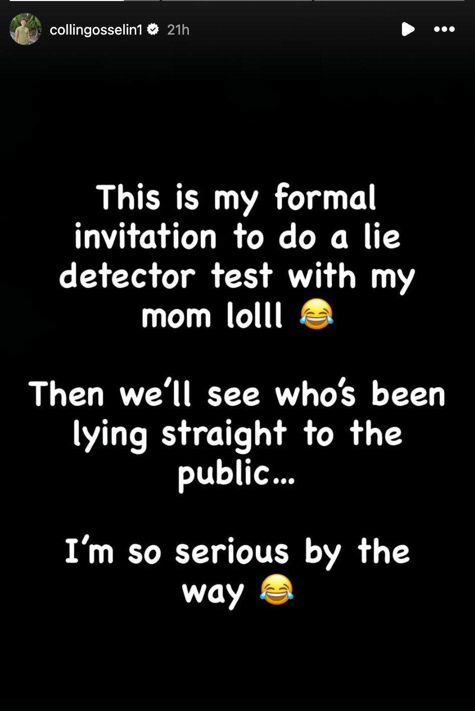 A screenshot of Collin Gosselin's Instagram Stories