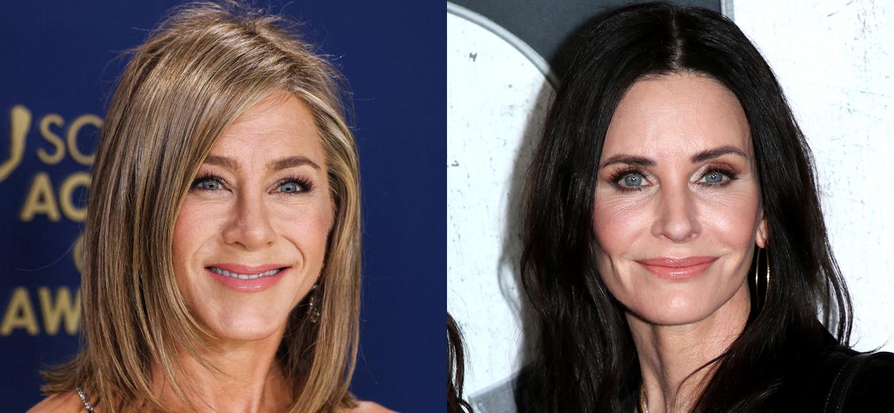 A photo collage of Jennifer Aniston and Courteney Cox