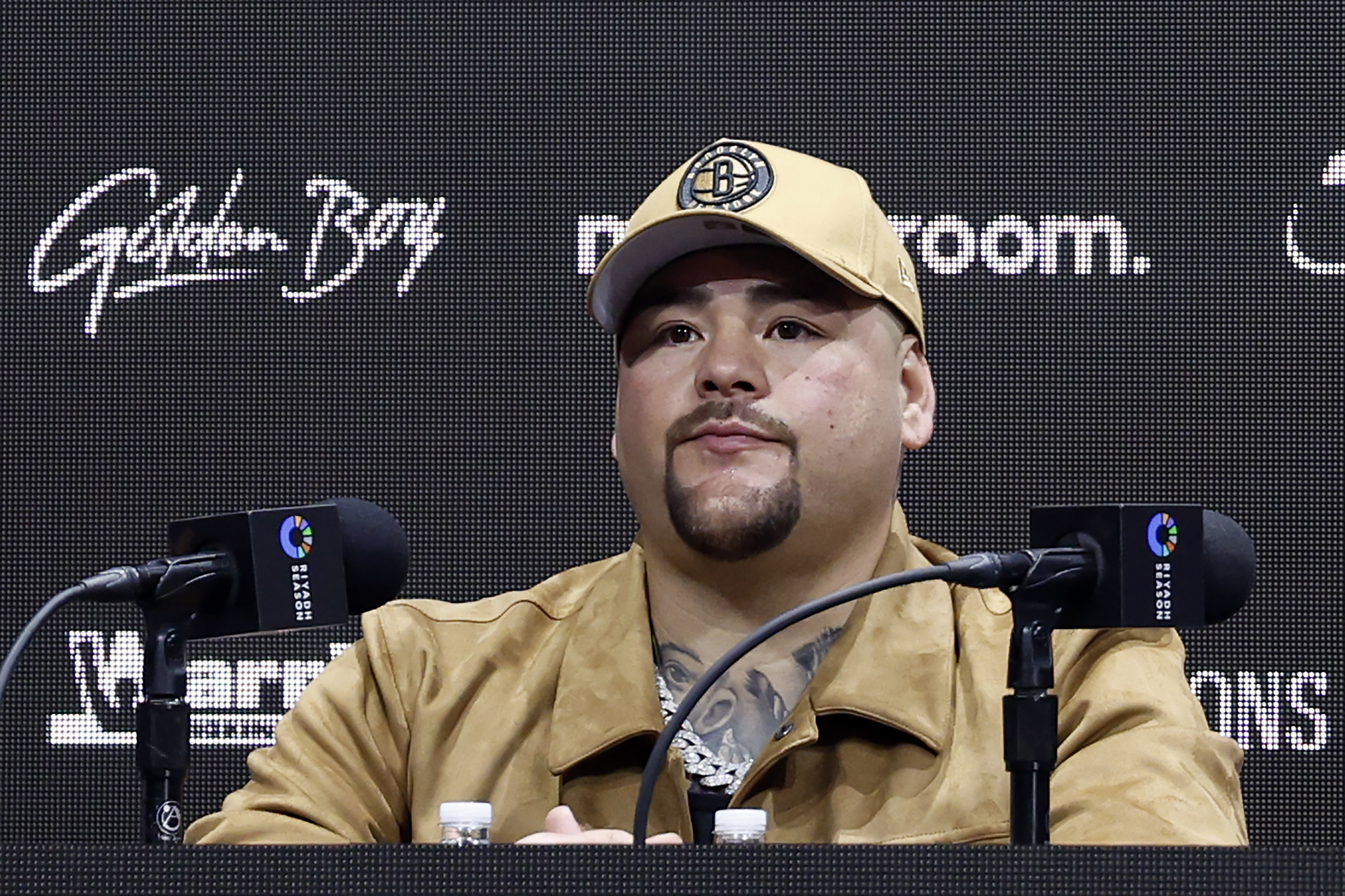 NEW YORK, NEW YORK - APRIL 24: Professional boxer Andy Ruiz Jr. speaks during a press conference to announce a fight between Terence Crawford and Israil Madrimov as part of the Riyadh Season Card at Gotham Hall on April 24, 2024 in New York City. (Photo by Sarah Stier/Getty Images)