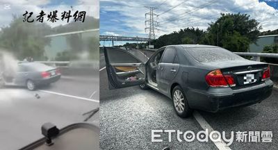 轎車國道爆胎自撞護欄！濃煙火舌竄出...熱心民眾救出昏迷駕駛