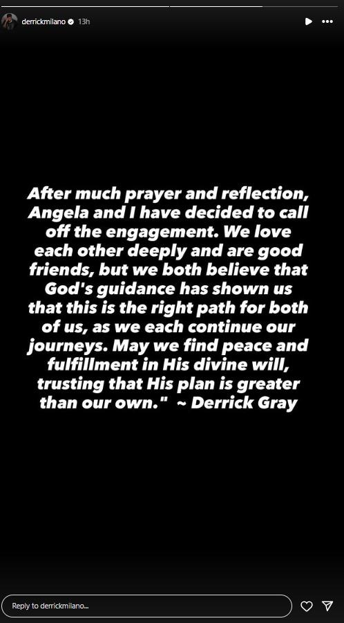 Angela White and Derrick Milano split