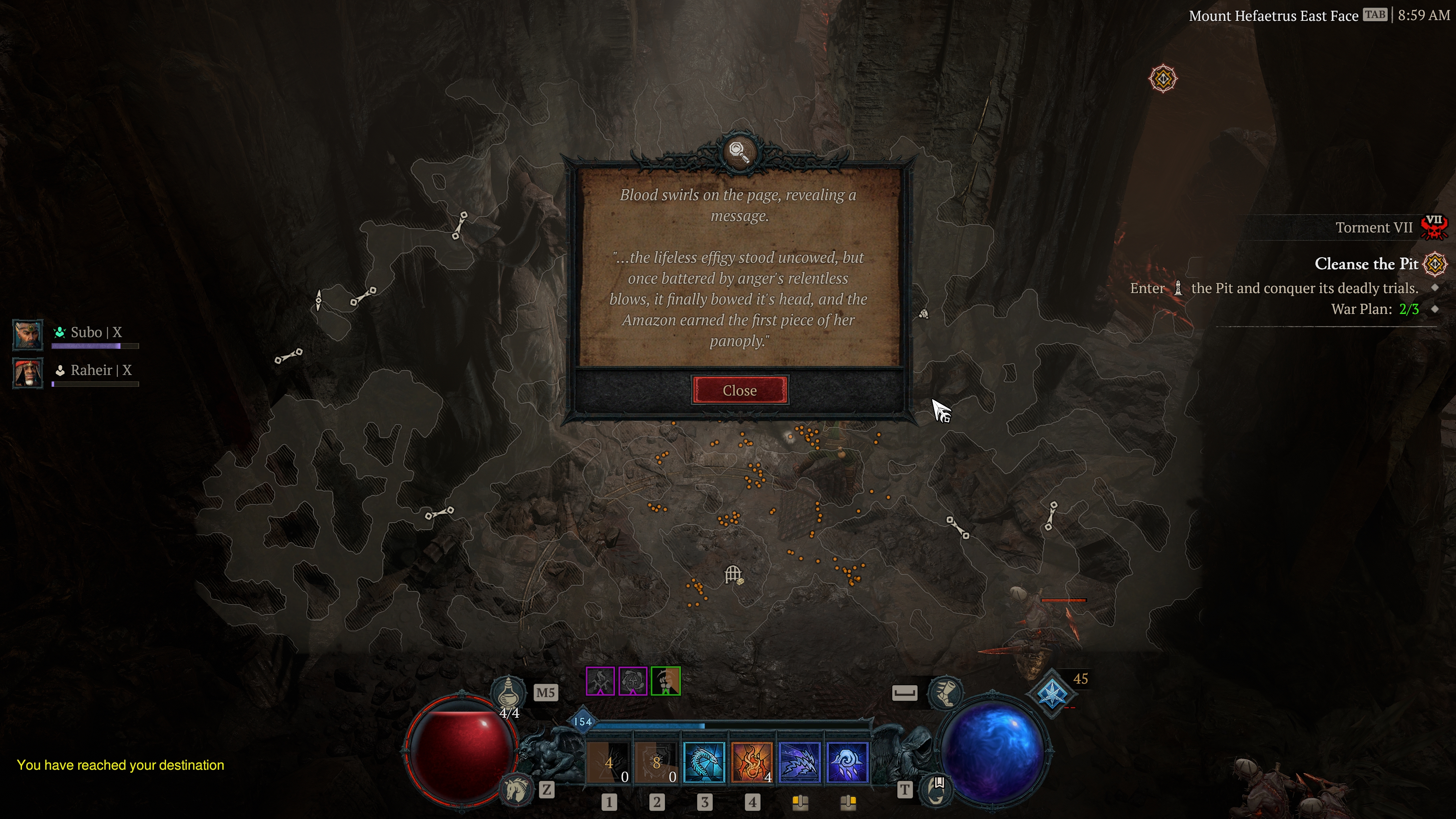 A screenshot of Diablo 4: Lord of Hatred. A window with an entry from a hidden tome hints at the next step in the quest to find the secret cow level.