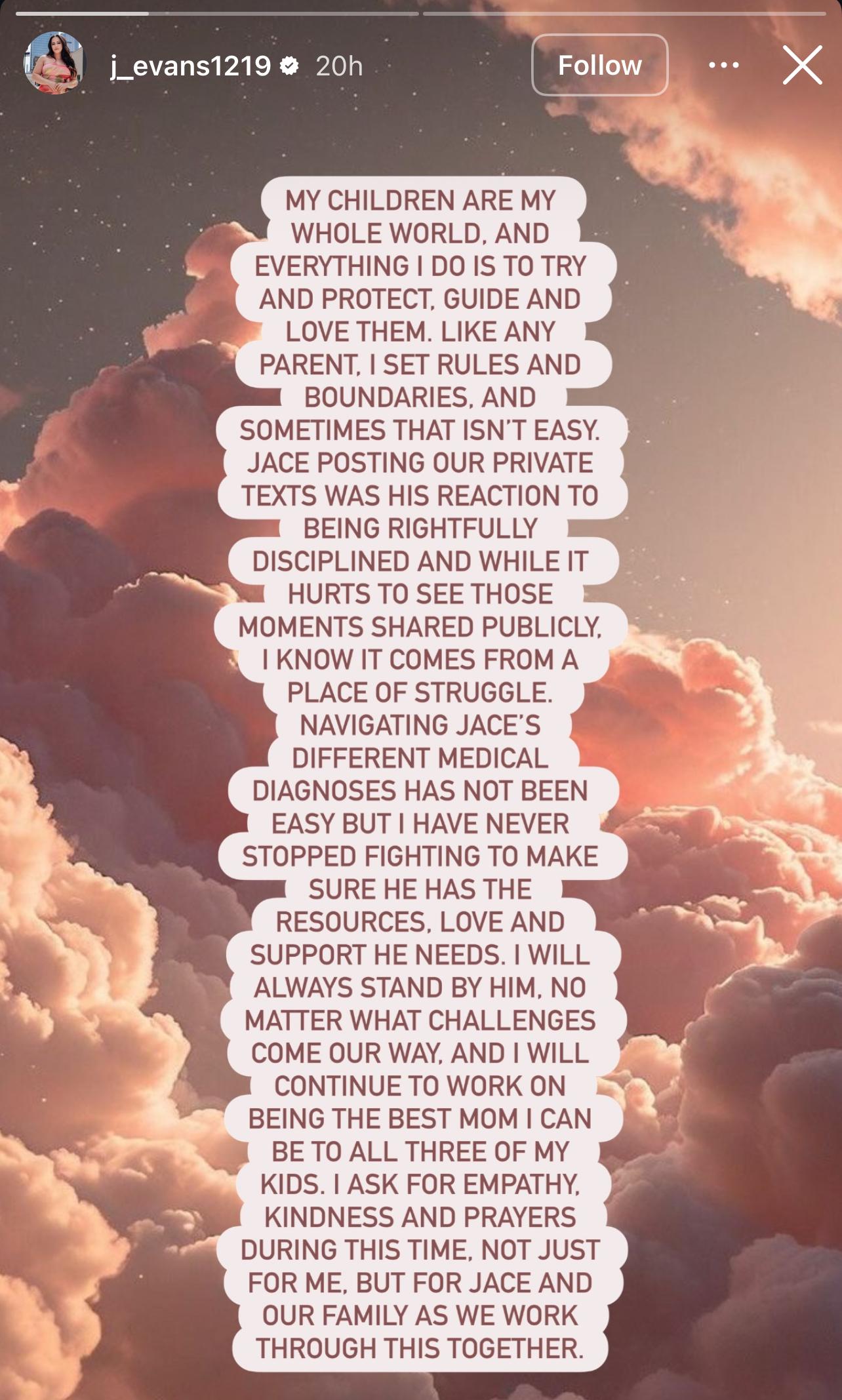 Jenelle Evans addresses son's text leak