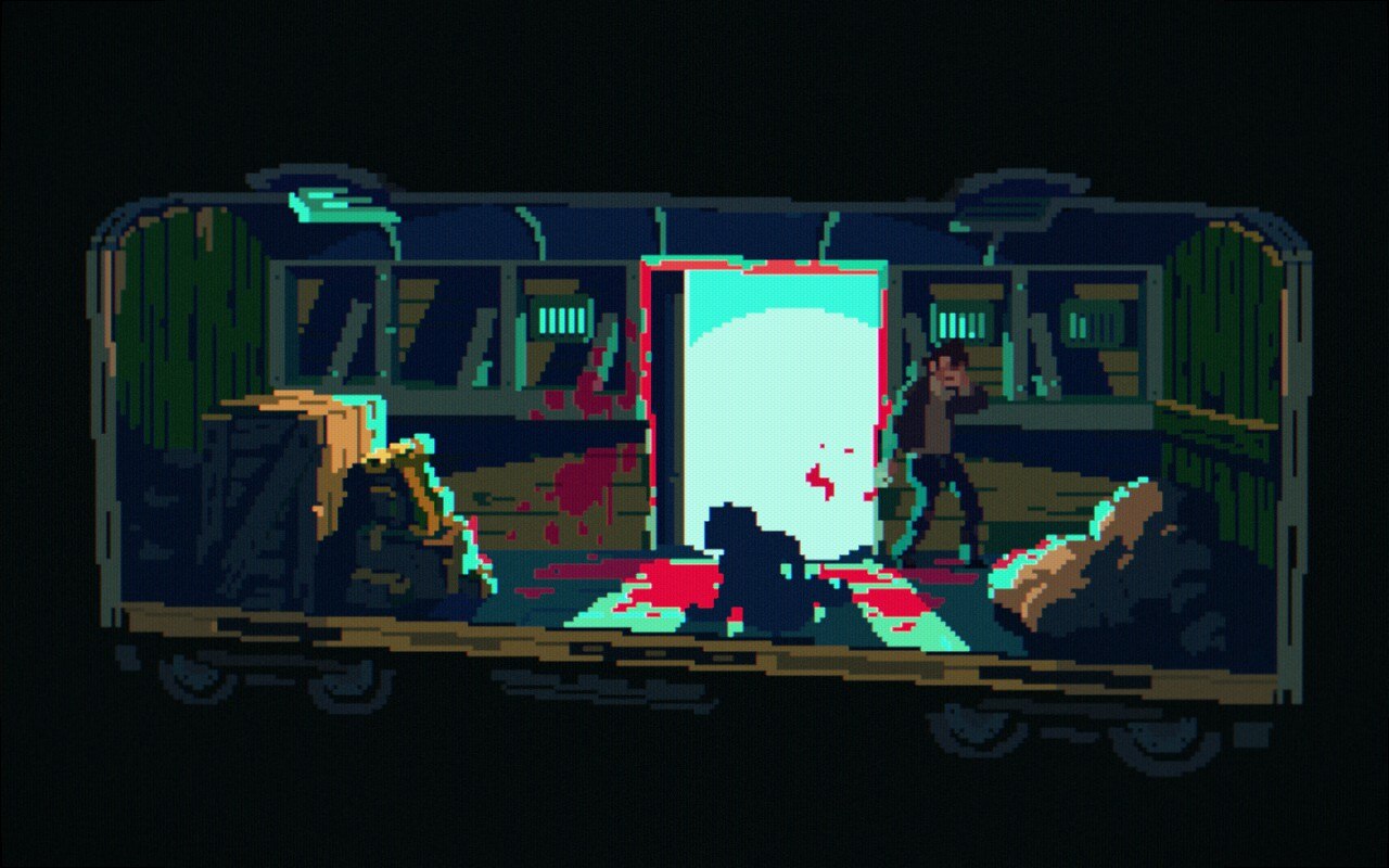 A screenshot of The Drifter, showing the protagonist in a grimy urban environment